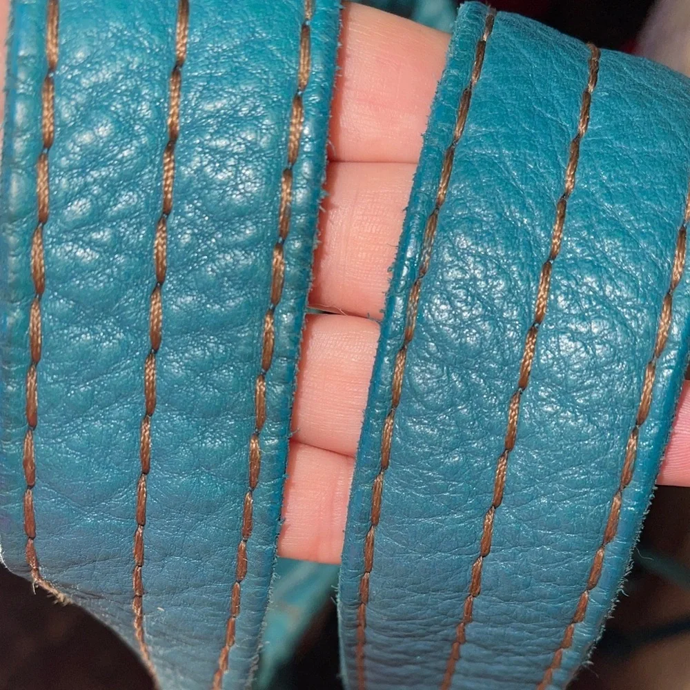 Lucky Teal Leather Slouch Cinch Handbag Pebble Leather - Picture 5 of 7